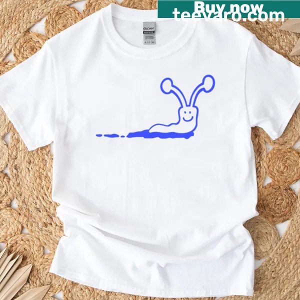 Cartoon snail with a smile and slime trail illustration on T-shirt