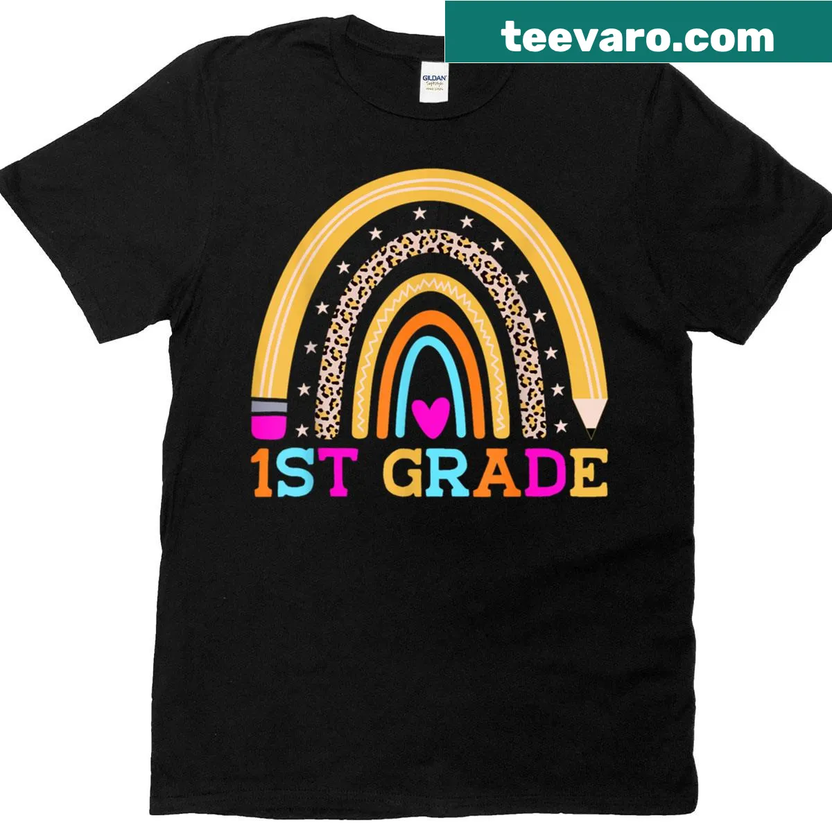 T-shirt with playful typography for first graders starting school — on a men's t-shirt