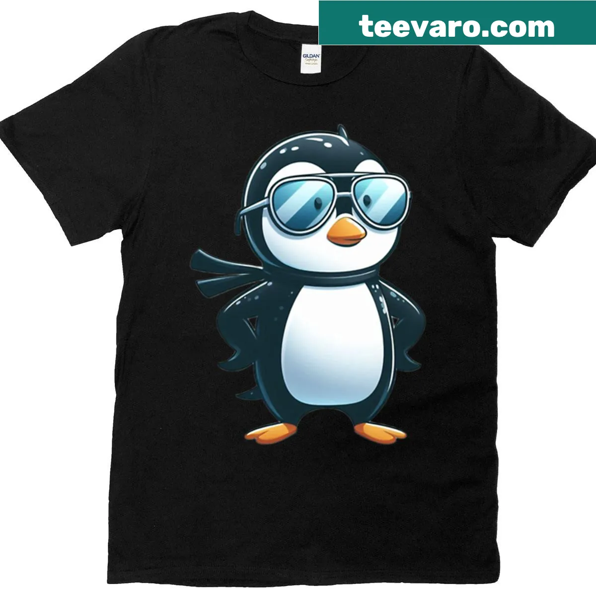 Cartoon penguin in shades on a humorous T-shirt — on a men's t-shirt