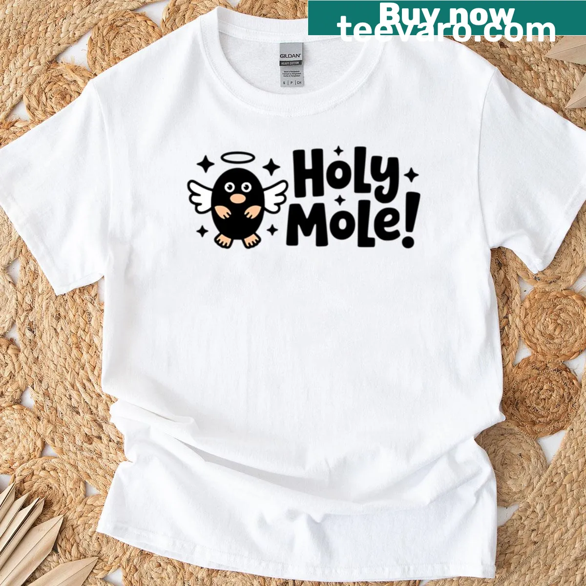 Cute angel mole graphic with a pun on a t-shirt — on a men's t-shirt