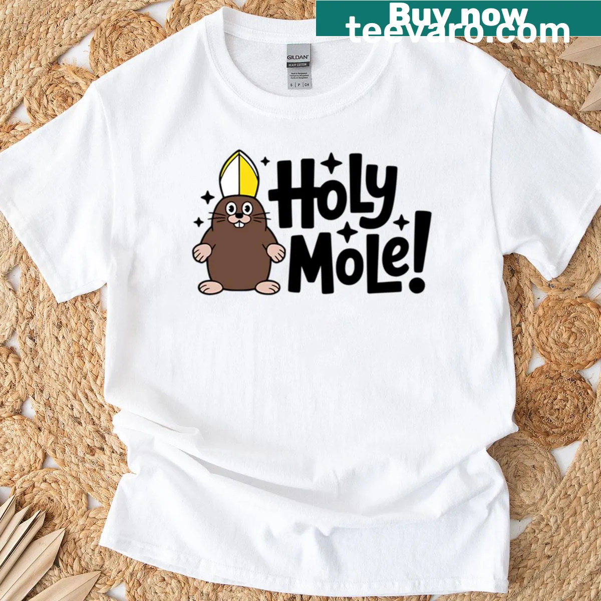 Cute pope mole graphic with a pun on a t-shirt — on a men's t-shirt