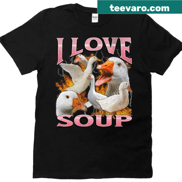 Graphic tee featuring a funny goose meme about soup