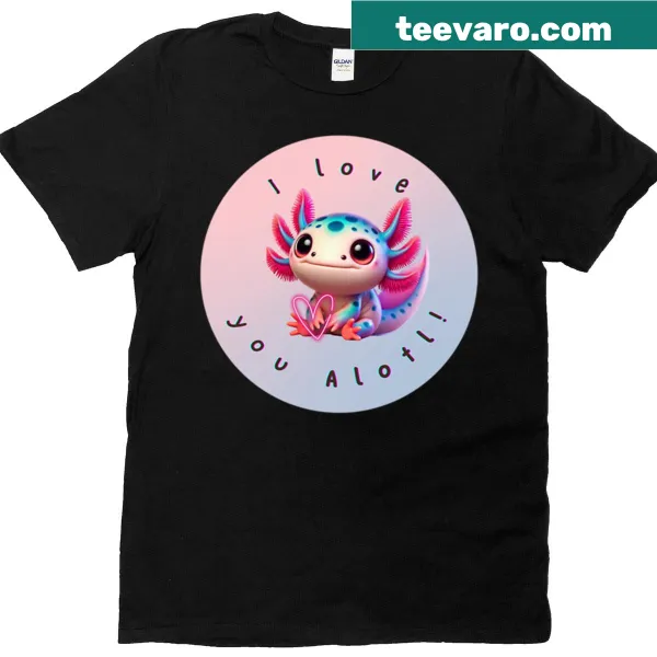 Kawaii axolotl with heart graphic on T-shirt