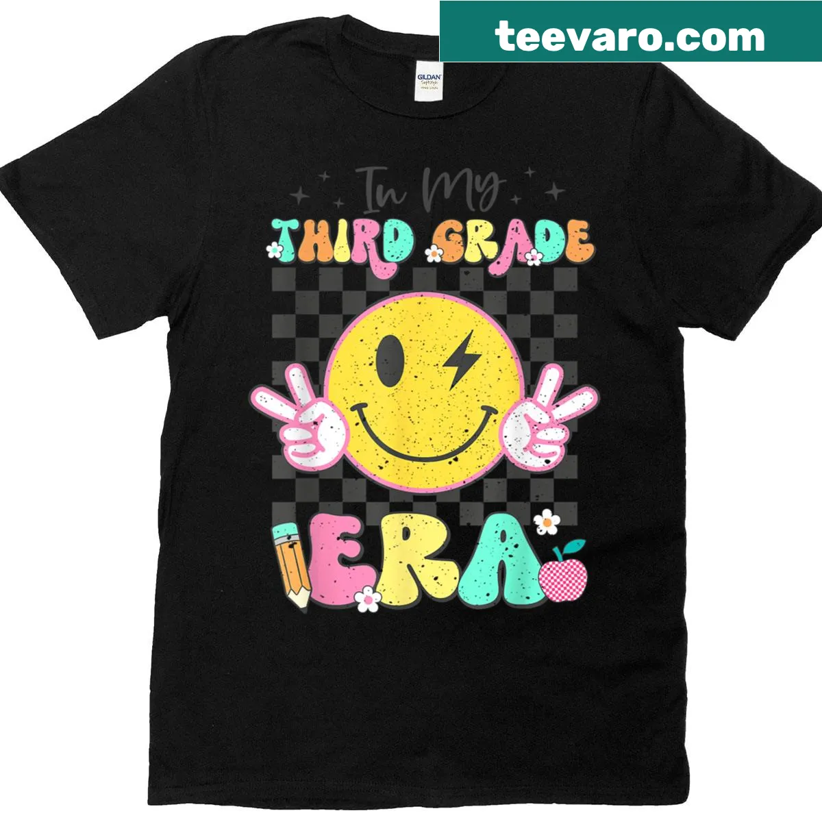 Cute t-shirt with smiley face and third-grade theme — on a men's t-shirt