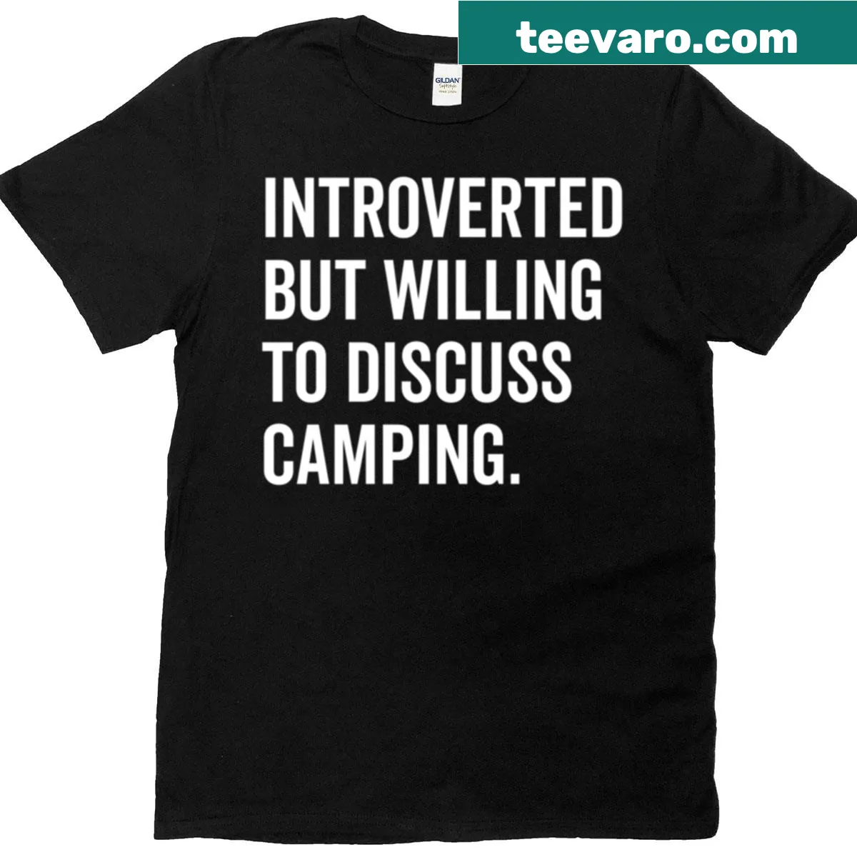 Humorous introverted camping shirt with bold typography — on a men's t-shirt