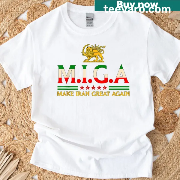Patriotic T-shirt with 'Make Iran Great Again' emblem