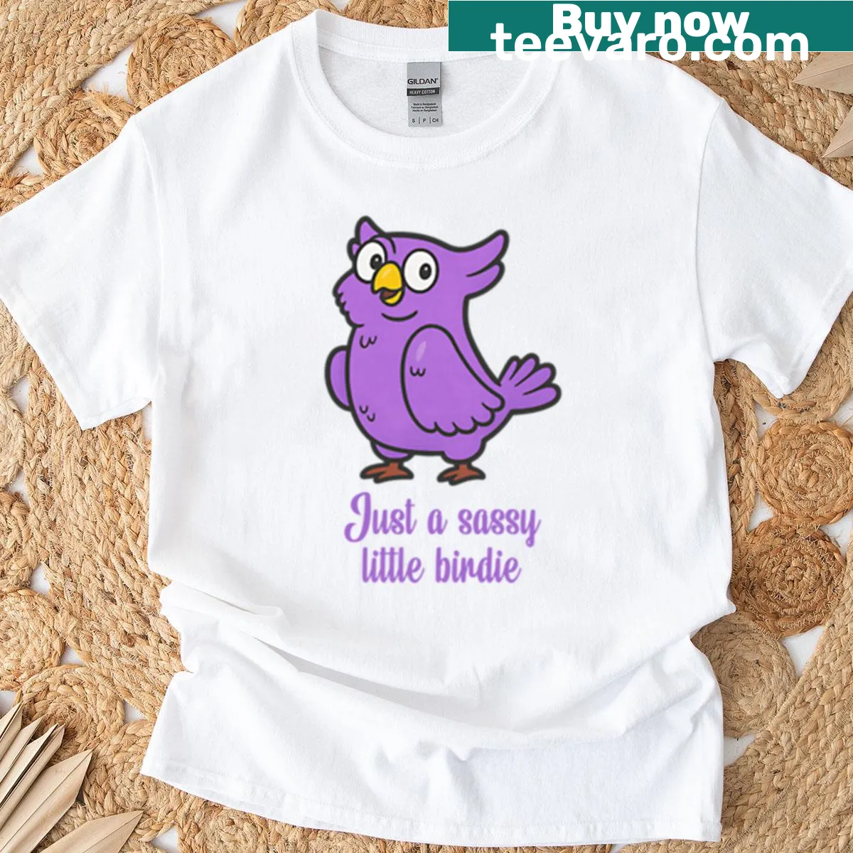 Cheeky cartoon bird graphic on a fun T-shirt — on a men's t-shirt