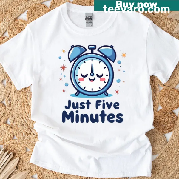 Kawaii alarm clock design with sleepy features on a T-shirt