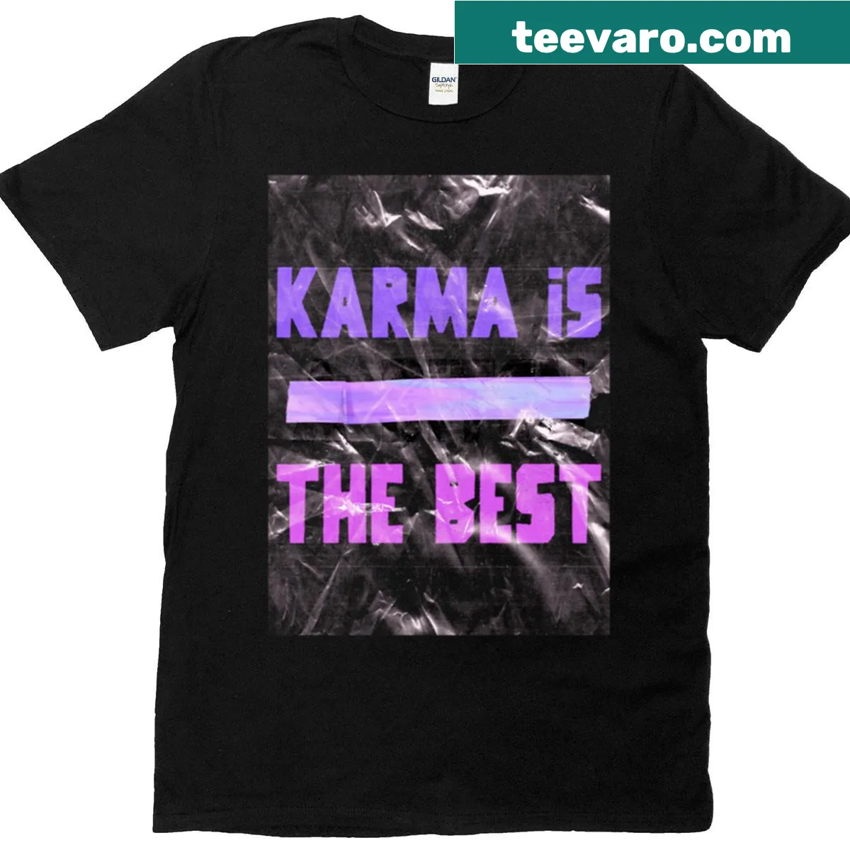 Sarcastic shirt with the phrase Karma Is A Bitch — on a men's t-shirt