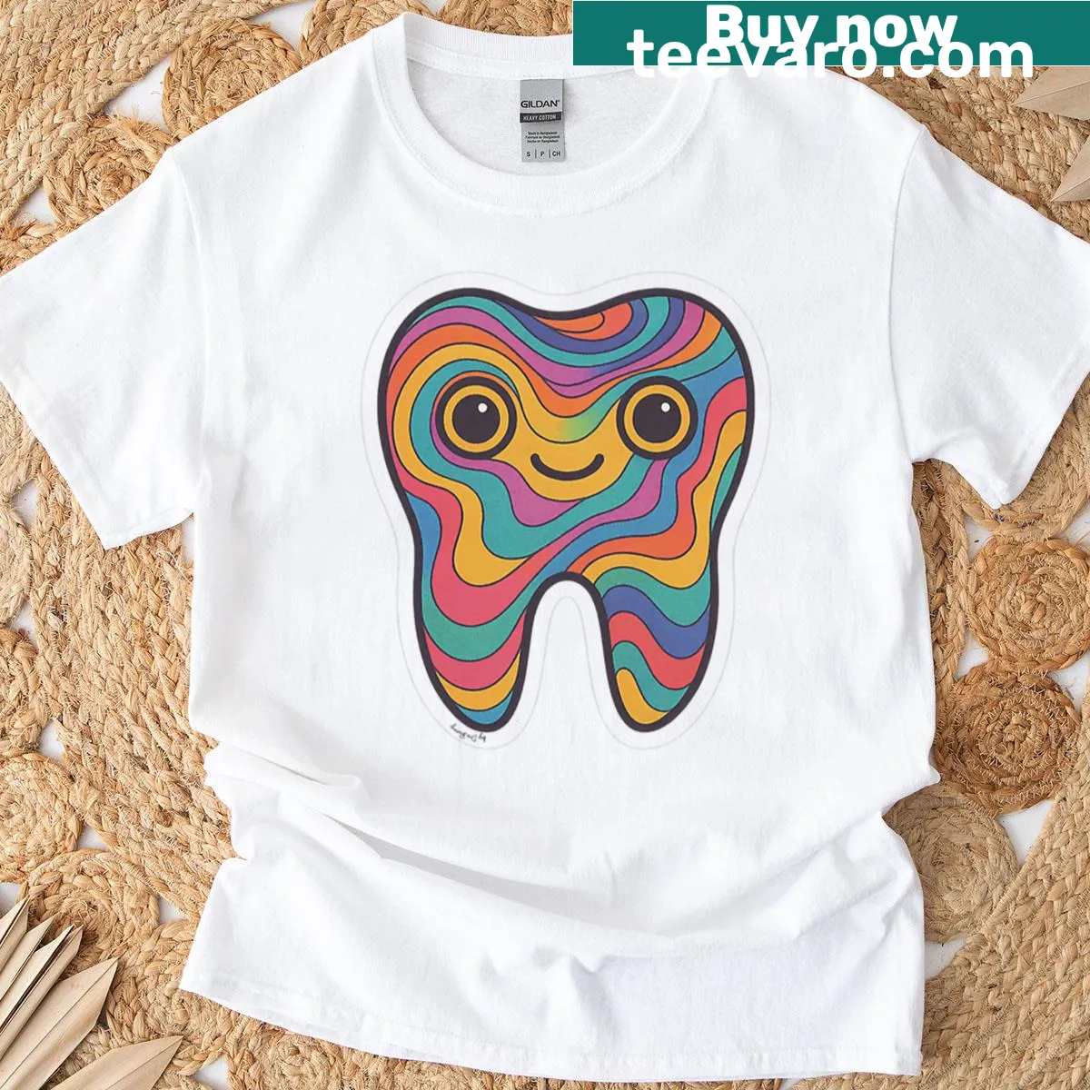 Kawaii Psychedelic Molar T-shirt with a playful molar graphic — on a men's t-shirt