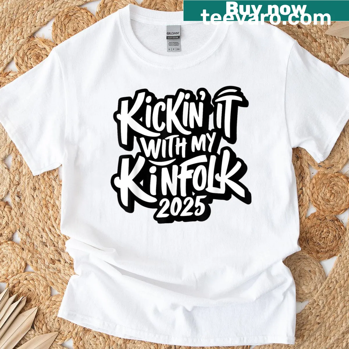 Funny family reunion T-shirt with 'Kickin It With My Kinfolk 2025' text — on a men's t-shirt