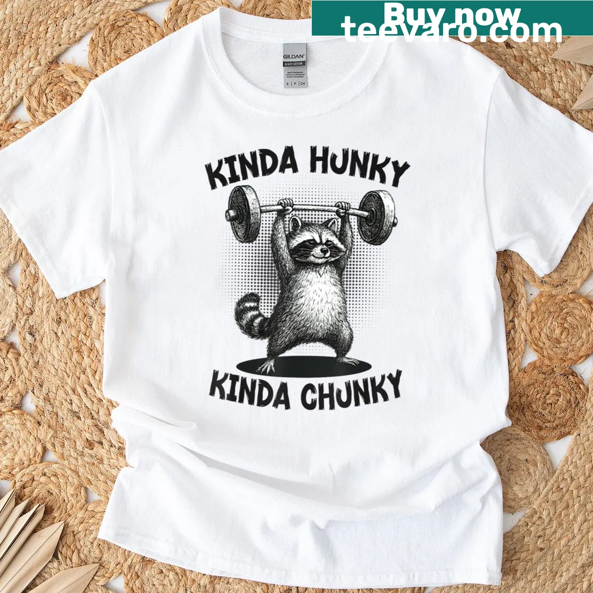 Funny raccoon powerlifting T-shirt for gym-goers — on a men's t-shirt