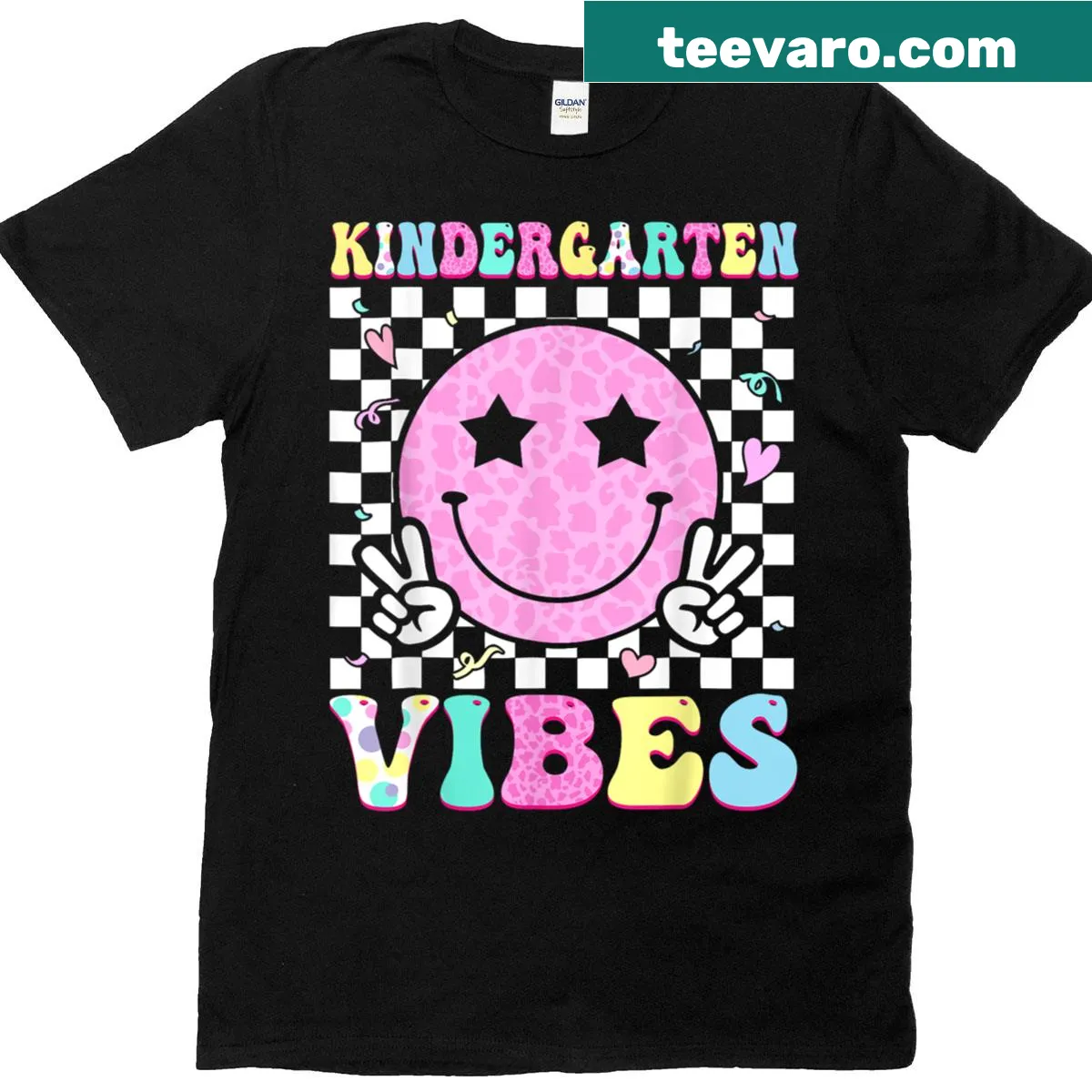 Groovy kindergarten theme T-shirt with fun lettering for kids — on a men's t-shirt