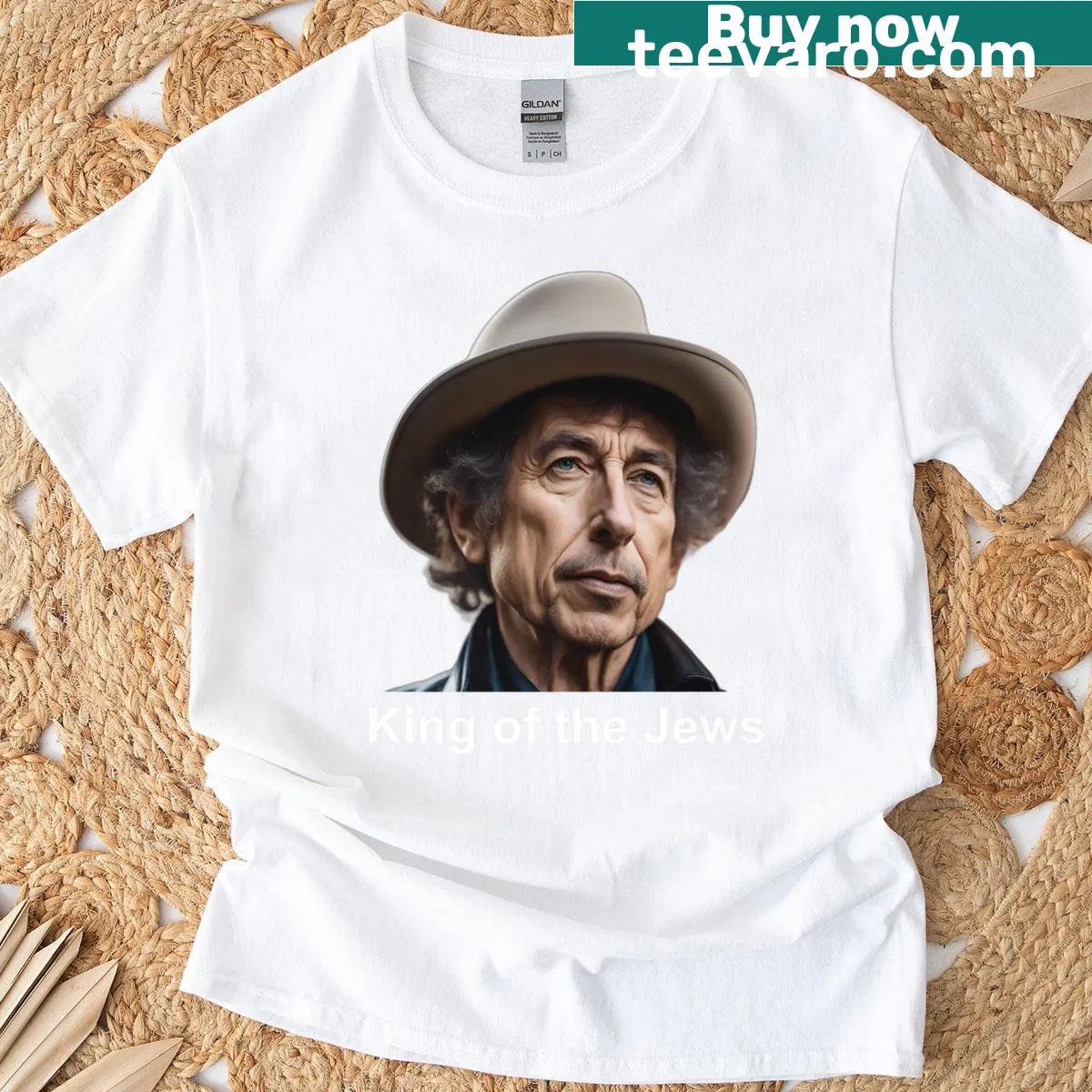 Bold graphic T-shirt with 'King of the Jews' text — on a men's t-shirt