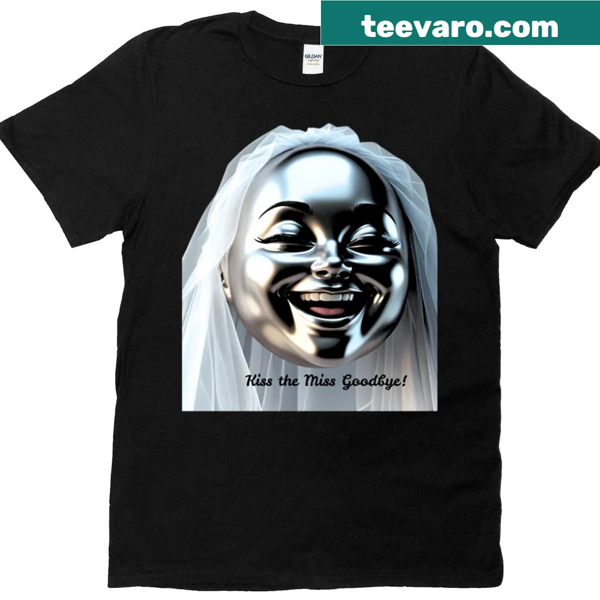 Bride to be t-shirt with 'Kiss The Miss Goodbye' slogan — on a men's t-shirt