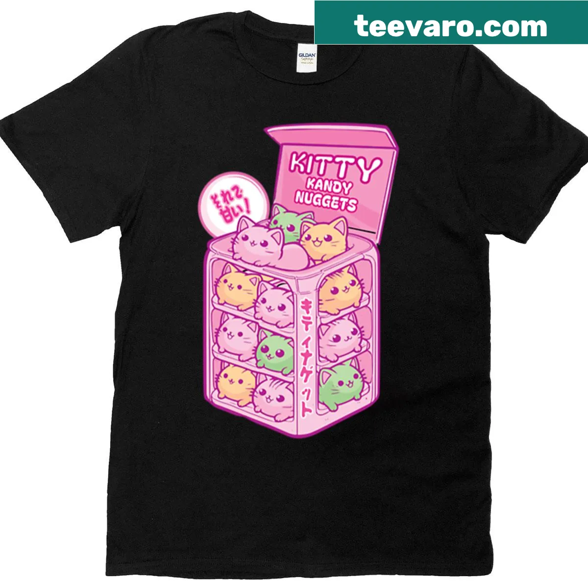 Adorable t-shirt with candy-colored kittens graphic — on a men's t-shirt