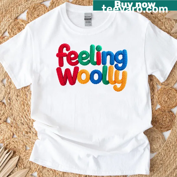 Illustrative shirt depicting knitting tools and yarn