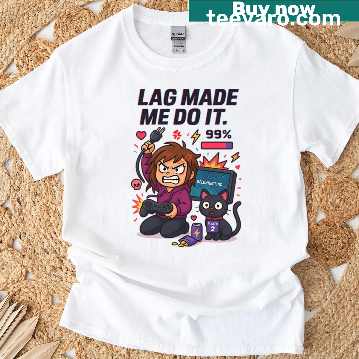Edgy gamer shirt with the phrase 'Lag Made Me Do It' — on a men's t-shirt