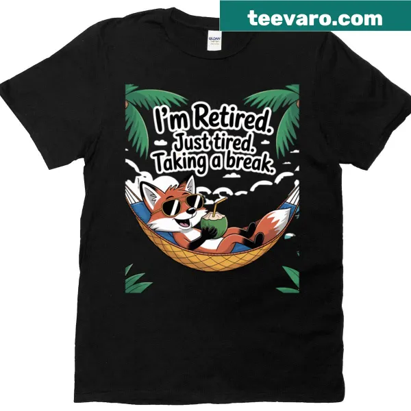 Funny retired design t-shirt featuring a lazy fox in a hammock