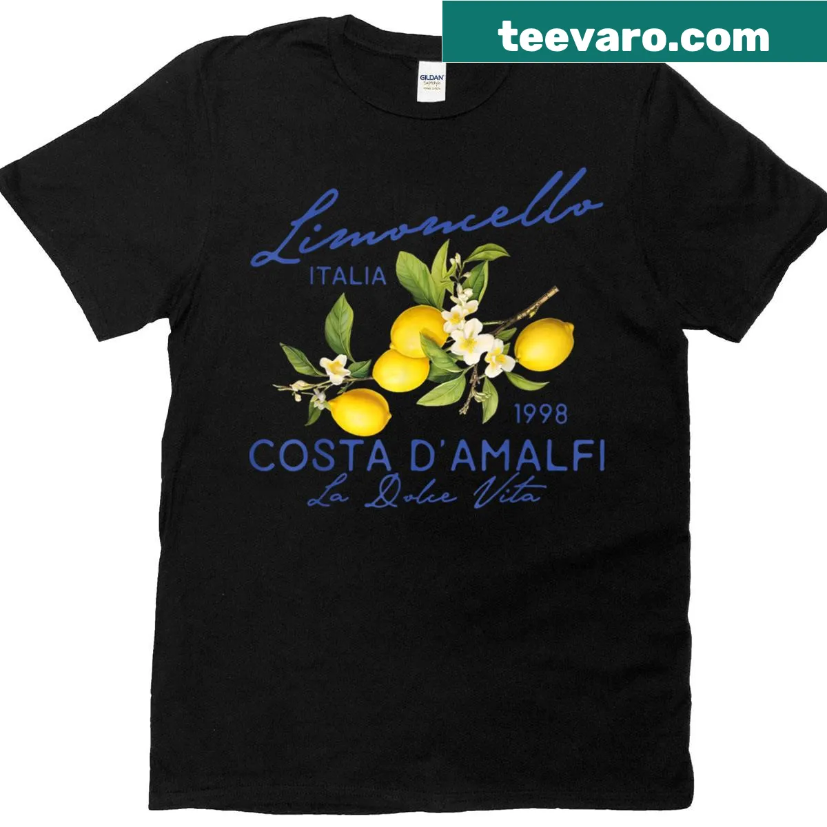 Summer-themed T-shirt with limoncello and lemons graphic — on a men's t-shirt