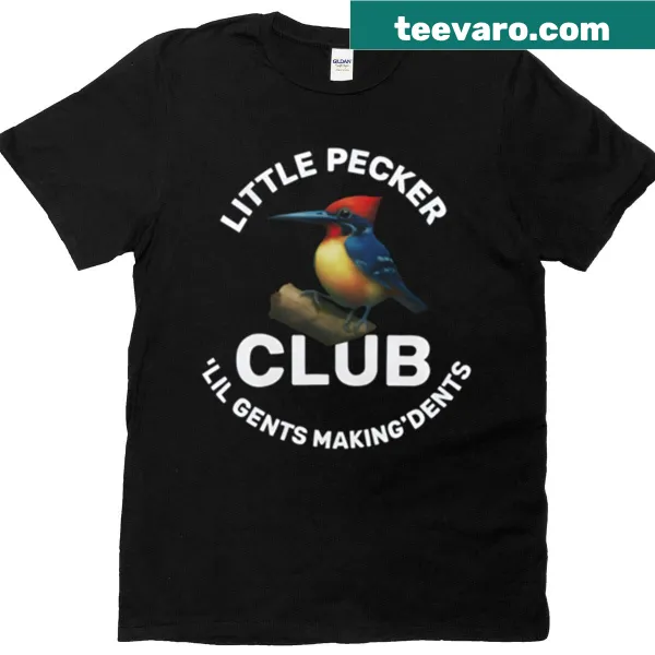 Cute woodpecker graphic with text 'Little Pecker Club' for kids