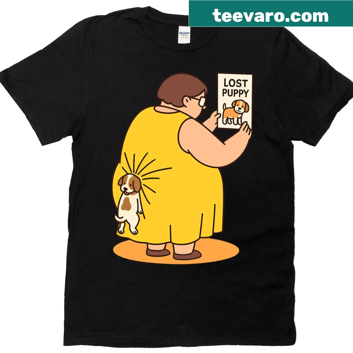 Cartoon lost puppy T-shirt with humorous design for dog lovers — on a men's t-shirt