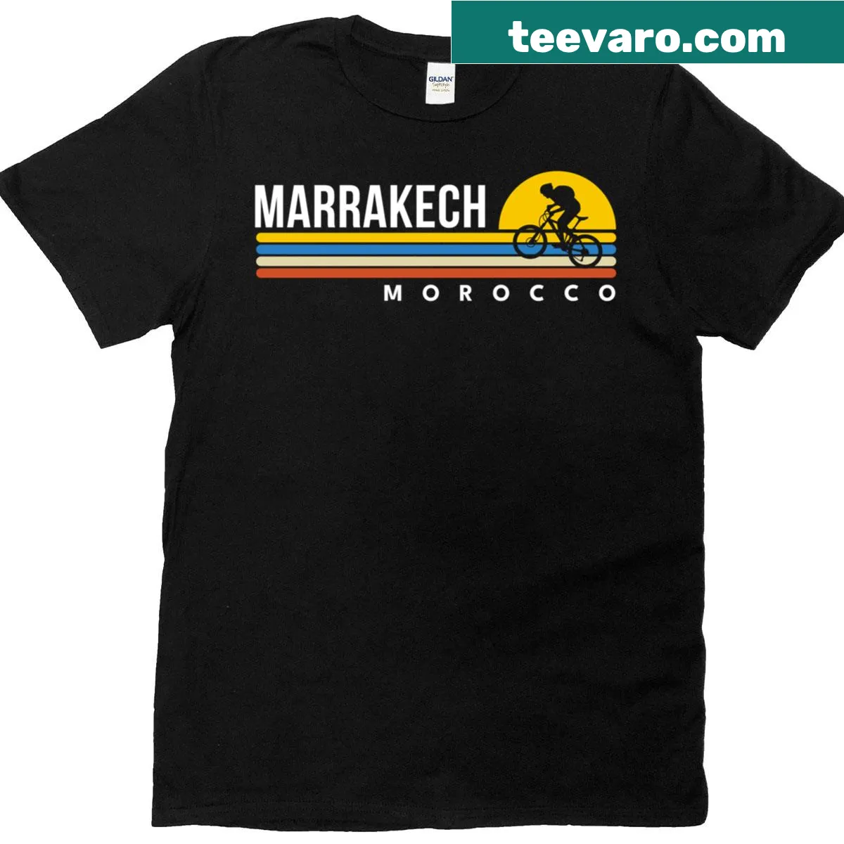 Vintage-inspired T-shirt featuring Marrakech, Morocco graphic — on a men's t-shirt