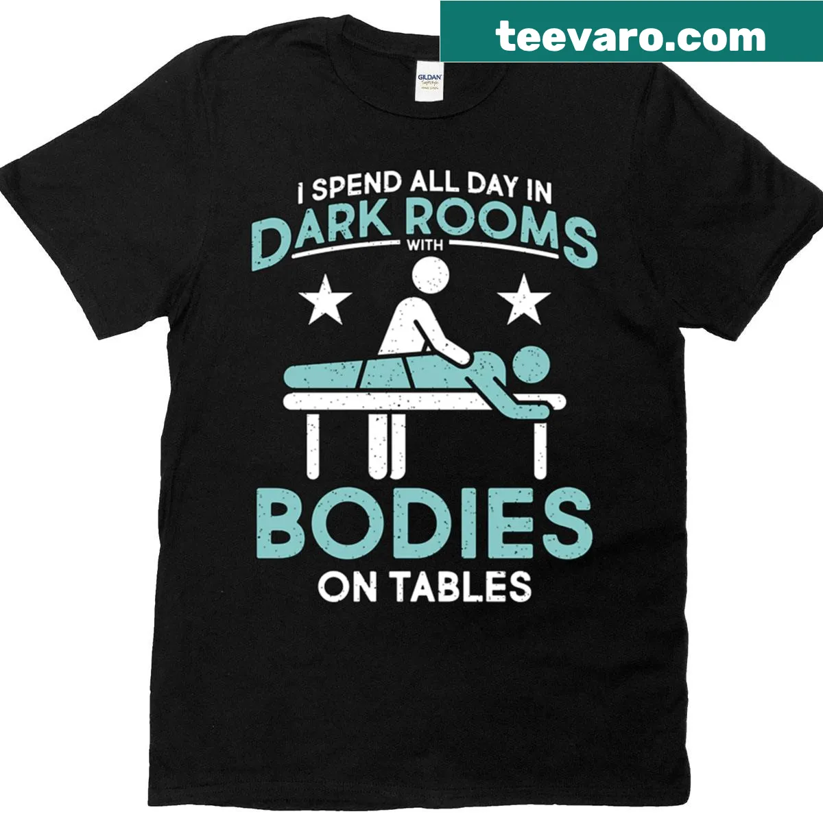 Oversized t-shirt for massage therapists with dark humor text — on a men's t-shirt