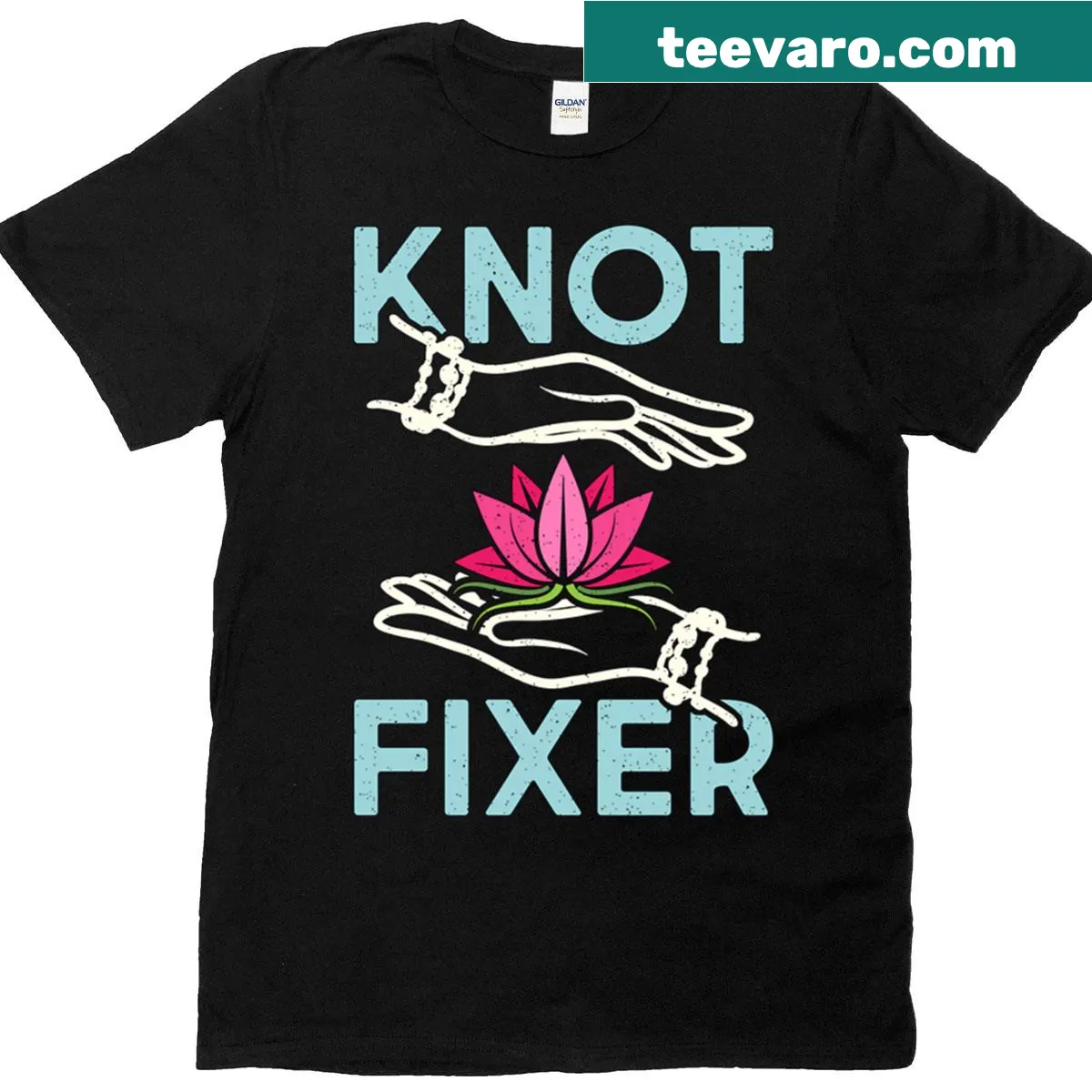 Professional 'Knot Fixer' graphic t-shirt for massage therapists — on a men's t-shirt