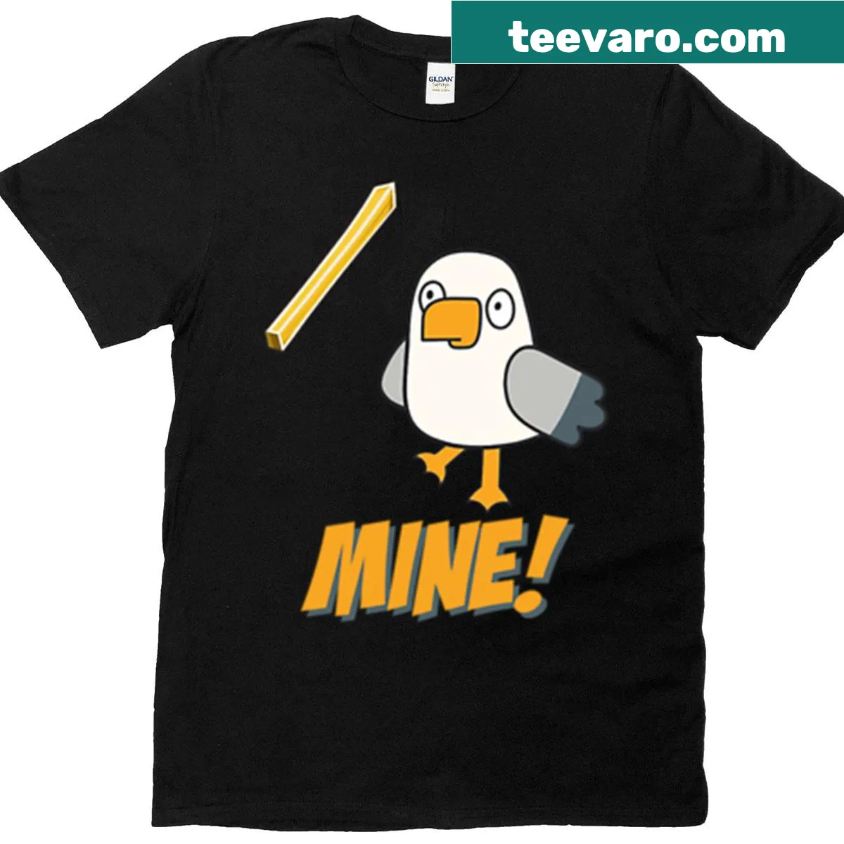 Funny cartoon beach bird graphic on T-shirt — on a men's t-shirt