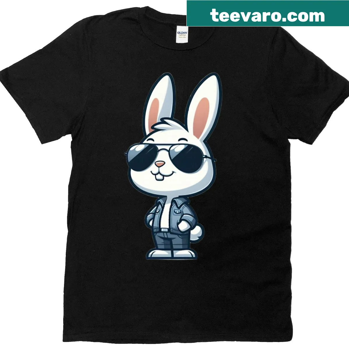 Cartoon bunny in shades design on oversized t-shirt — on a men's t-shirt