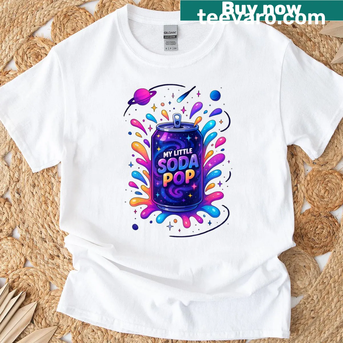 Kawaii T-shirt featuring soda pop design and anime elements — on a men's t-shirt