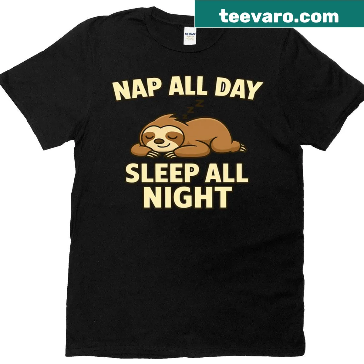 T-shirt featuring the playful phrase 'Nap All Day' in bold typography — on a men's t-shirt