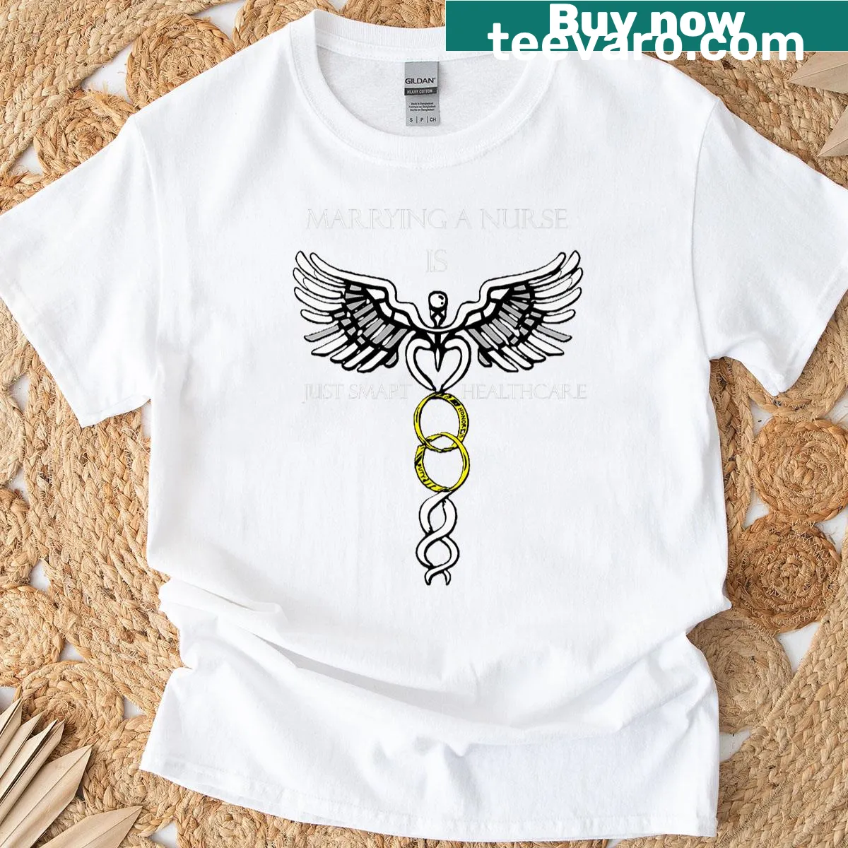 Nurse-themed t-shirt with humorous text about marrying a nurse — on a men's t-shirt