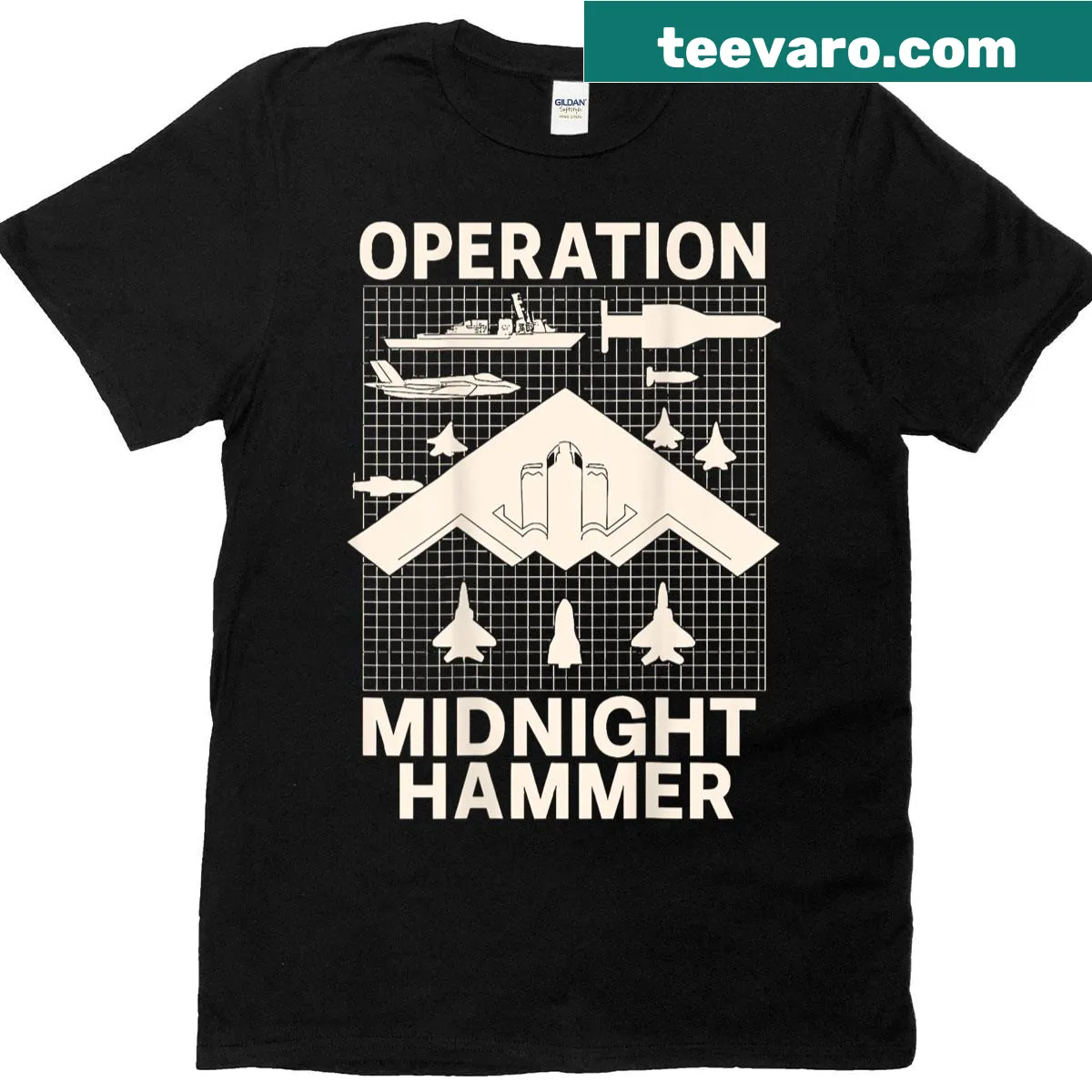 Veteran t-shirt with 'Operation Midnight Hammer' and mission graphic on back. — on a men's t-shirt