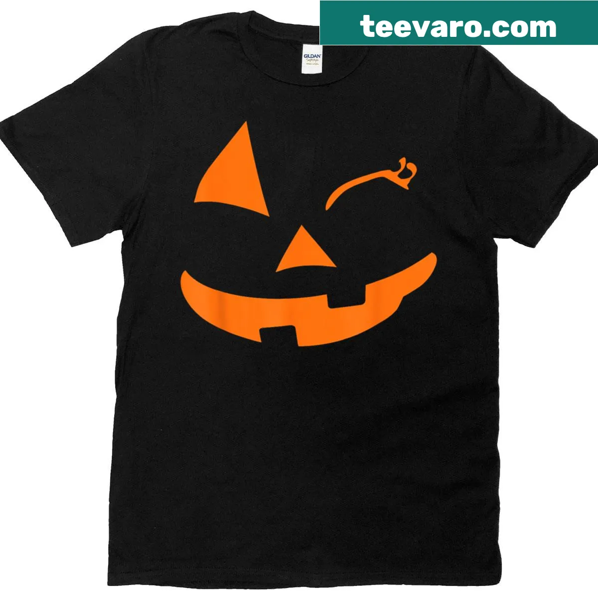 Matching Halloween couple T-shirt with pumpkin illustrations — on a men's t-shirt