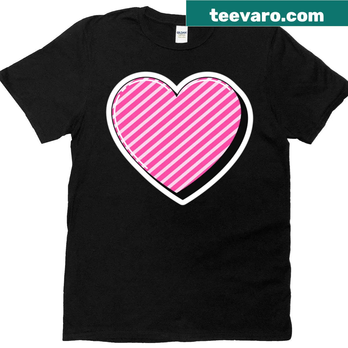 Pop art heart t-shirt featuring striped pattern and romantic theme — on a men's t-shirt