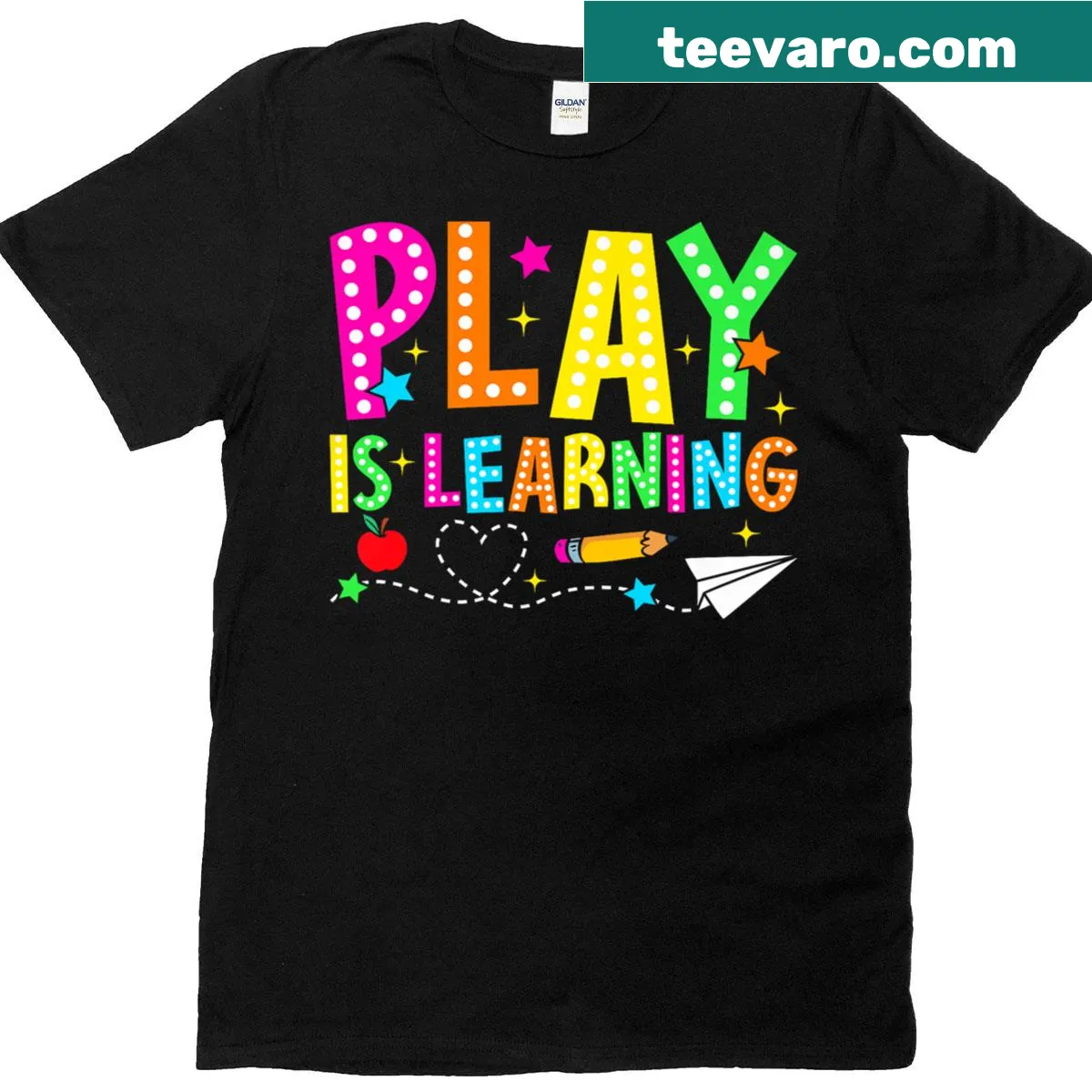 T-shirt for teachers featuring 'Play Is Learning' slogan — on a men's t-shirt