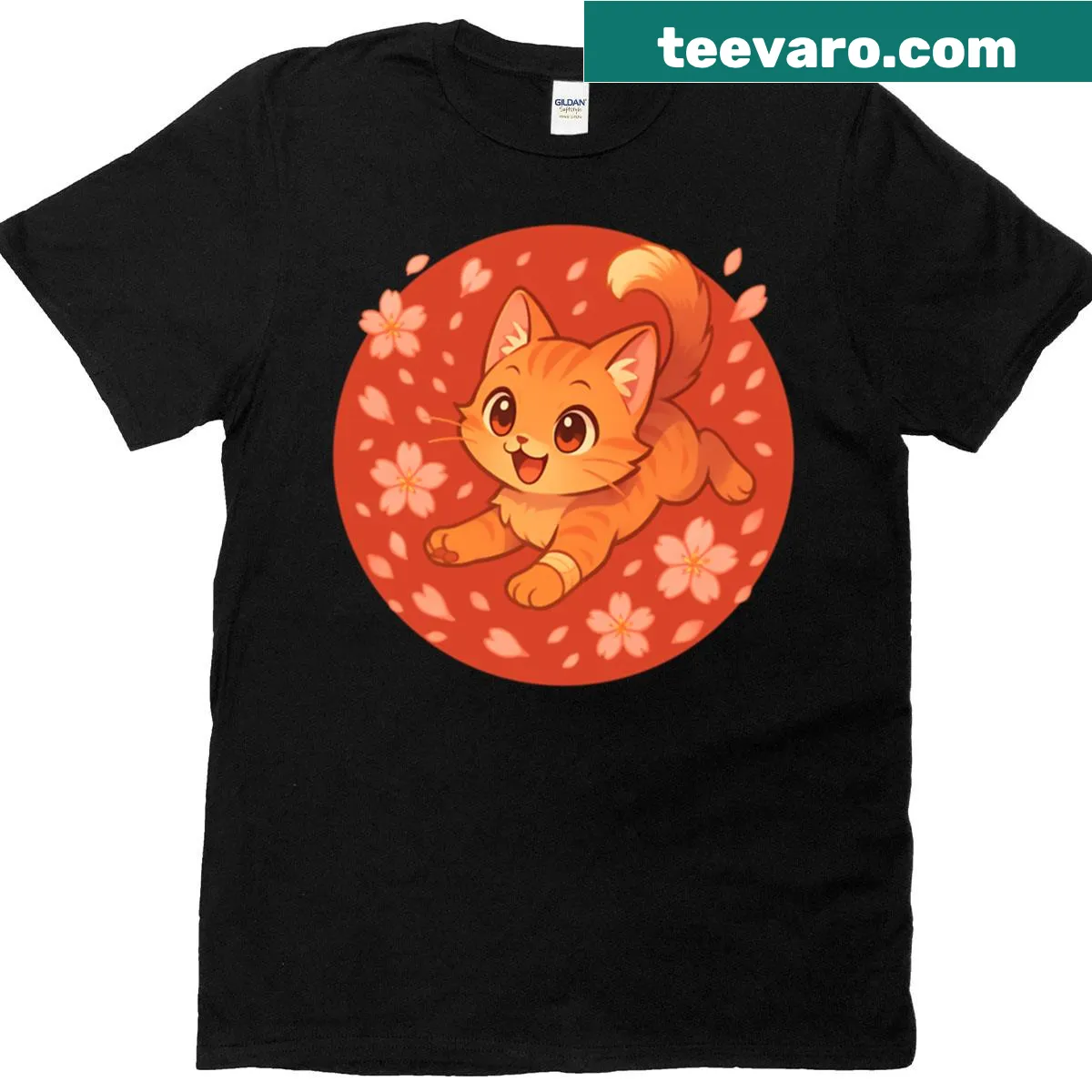 Cute cartoon ginger kitten graphic t-shirt — on a men's t-shirt