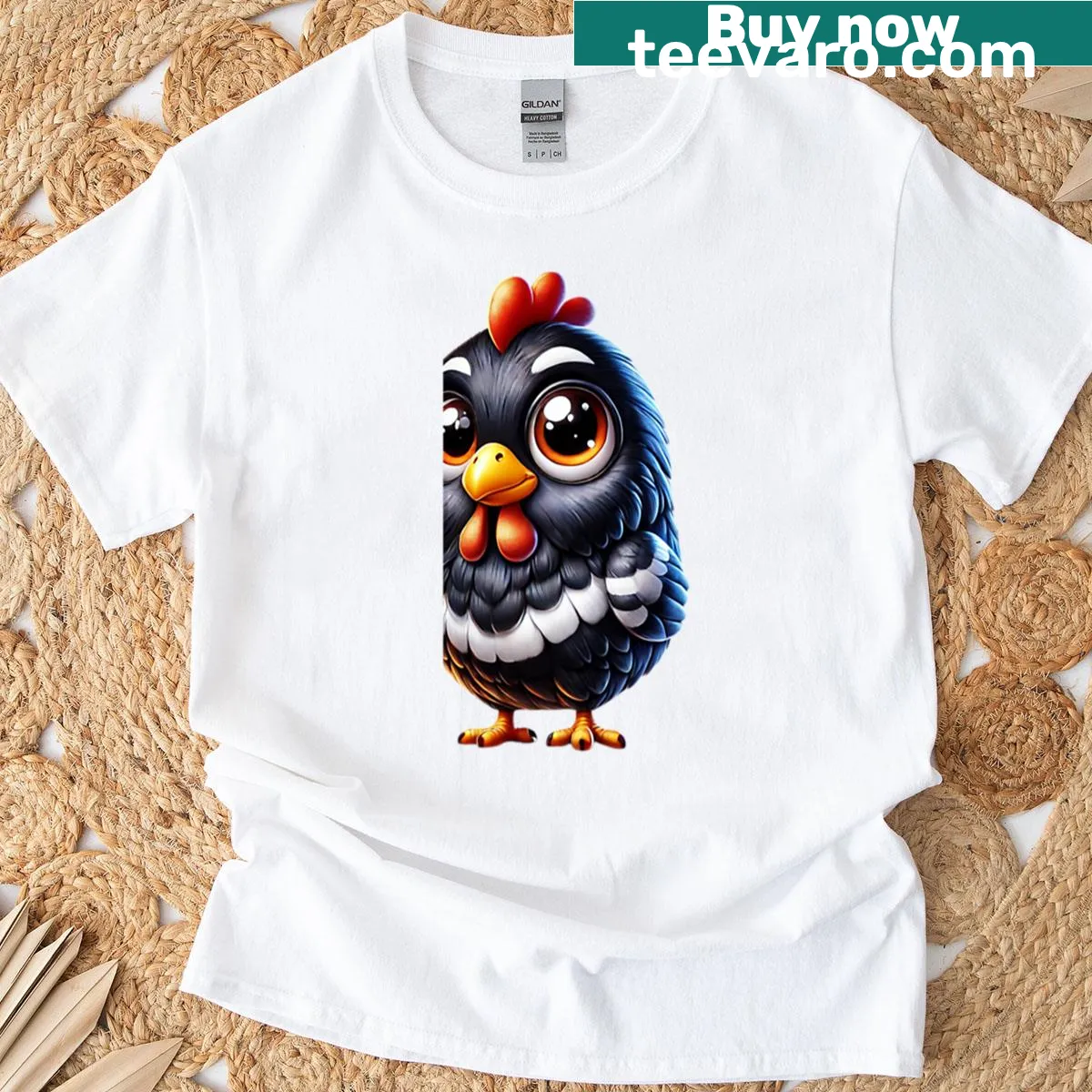 Bold design featuring a Plymouth Rock chicken on a t-shirt — on a men's t-shirt