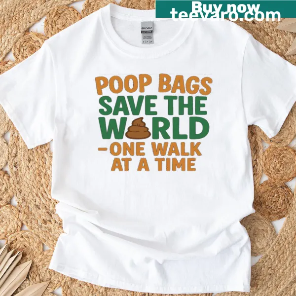 Humorous T-shirt about poop bags for dog owners