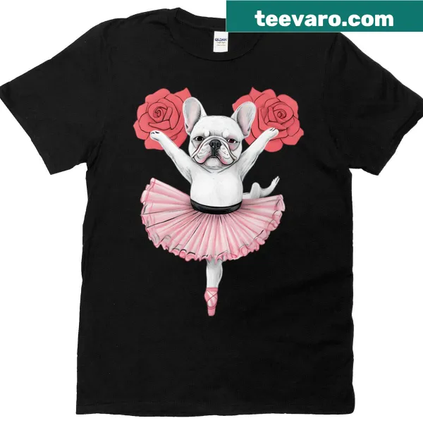 Whimsical T-shirt with a cartoon ballerina Frenchie illustration