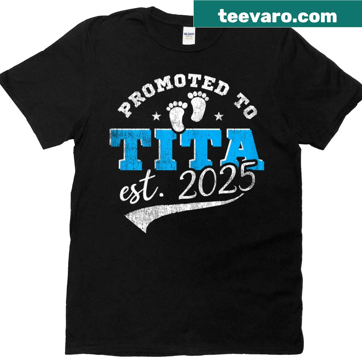 Vintage-style T-shirt saying 'Promoted To Tita 2025' — on a men's t-shirt