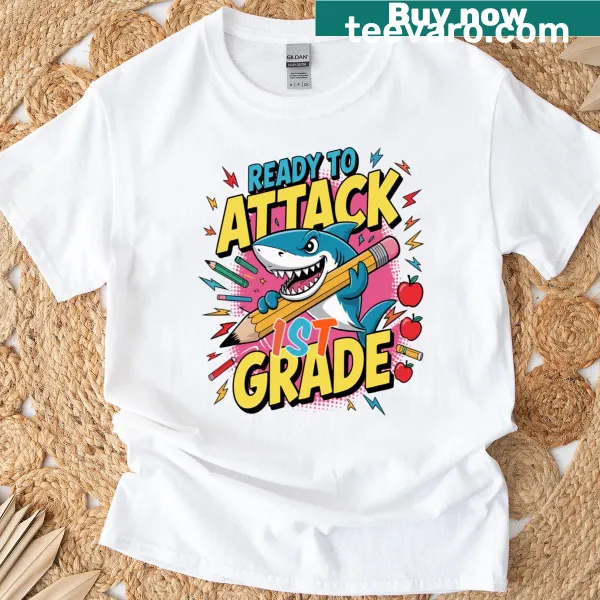 Cartoon shark for kids' back-to-school T-shirt