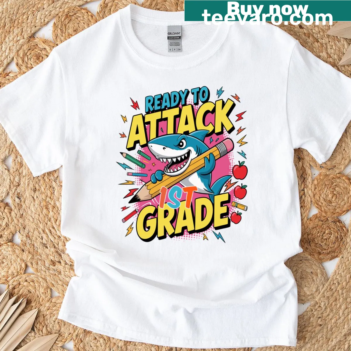 Cartoon shark for kids' back-to-school T-shirt — on a men's t-shirt