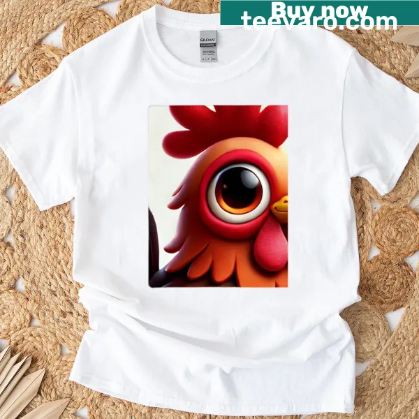 Realistic close-up of a Redcap chicken on t-shirt