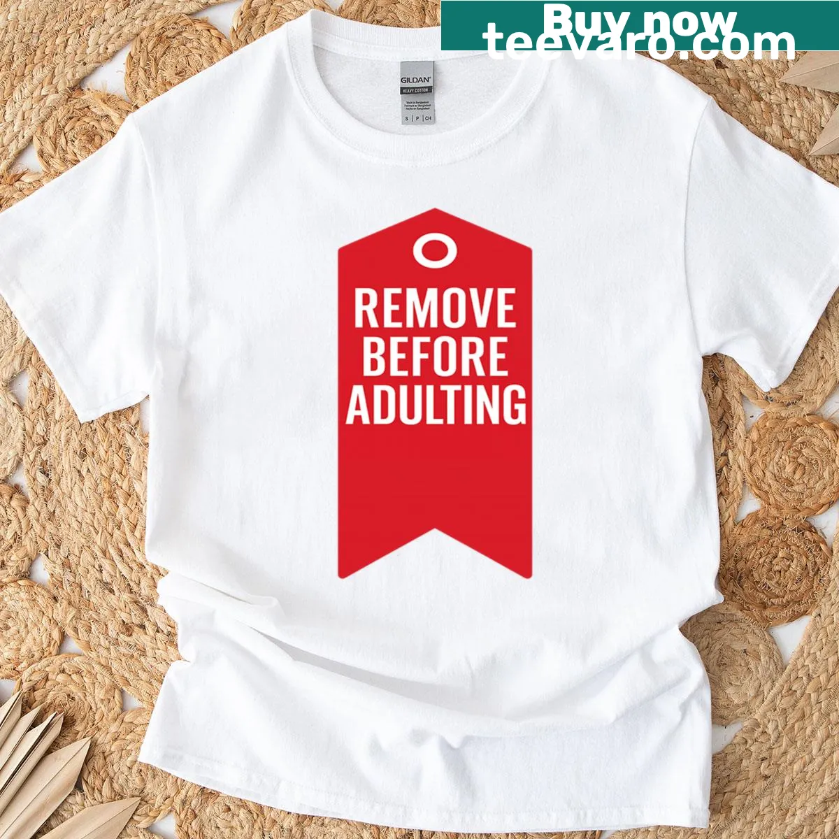 Funny pilot tag design t-shirt with humorous adulting message — on a men's t-shirt