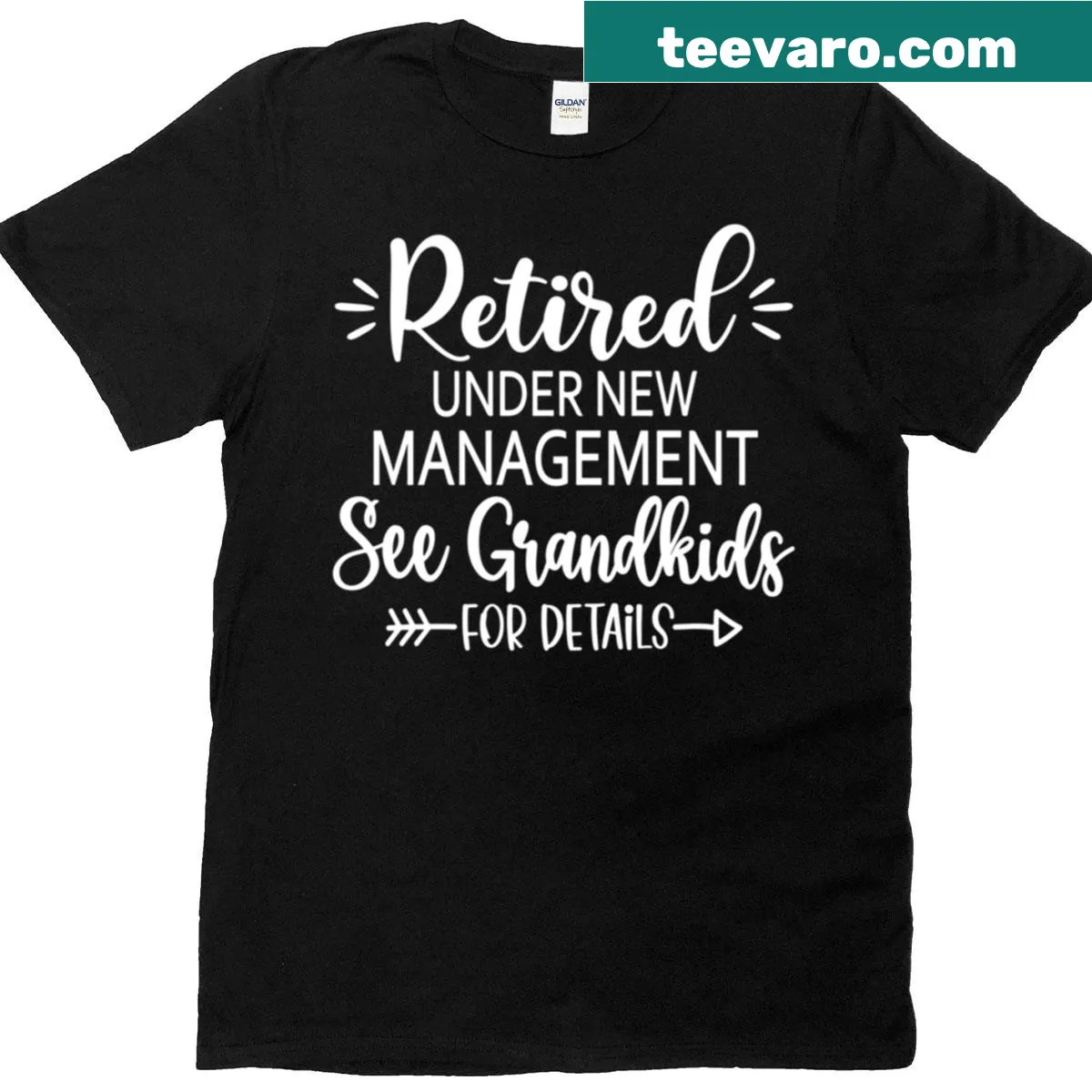 Funny retirement T-shirt that says 'Retired Under New Management' — on a men's t-shirt