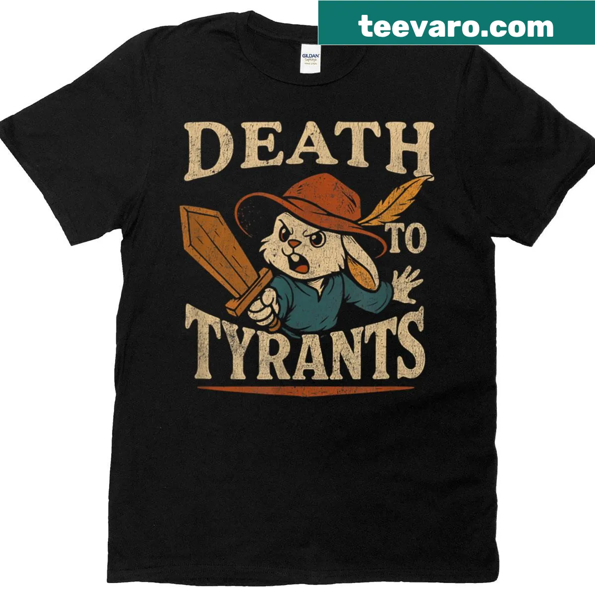 Retro rabbit meme graphic with text on a vintage-style t-shirt — on a men's t-shirt