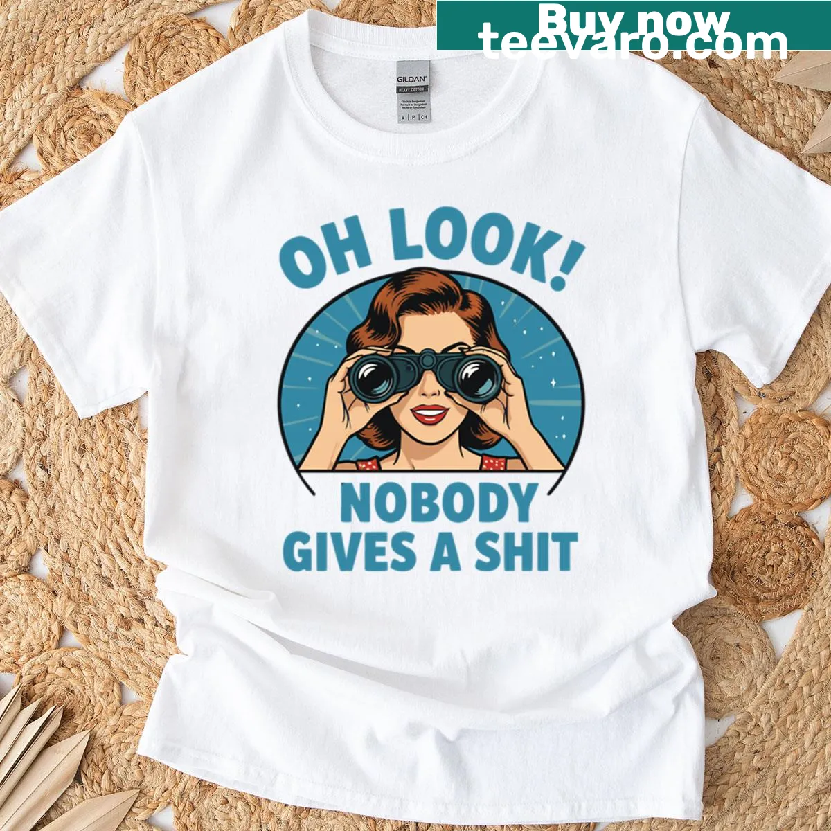 Oversized T-shirt with sarcastic text: 'Oh Look Nobody Gives A Sht' — on a men's t-shirt